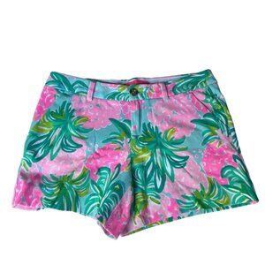 Lilly Pulitzer Shorts Women Size 6 Pink Aqua Tropical Floral Palm Print